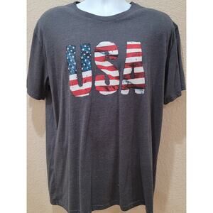 Galt Gray Blue USA Red White Blue Graphic Print Men's Shirt Large Short Sleeve